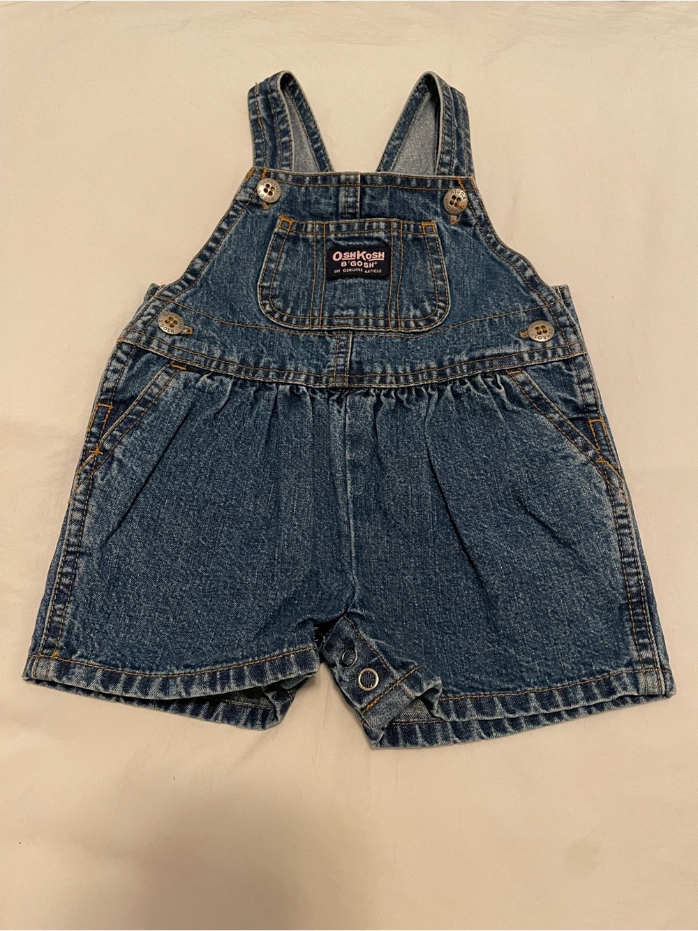 Vintage OshKosh B’Gosh Denim Bubble Shortalls 0-3M Vestbak Overalls Trusts Tide